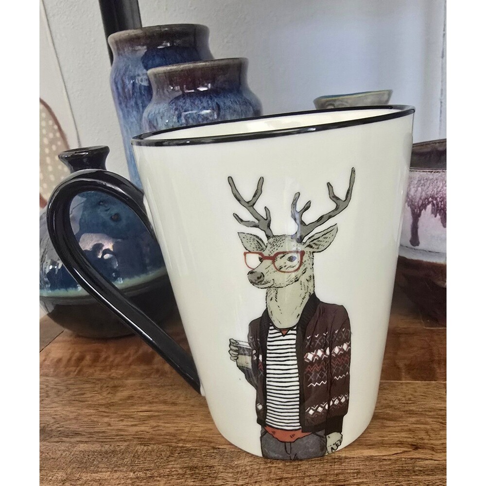 Hipster DEER Ceramic Coffee 16 oz Mug Cup Christmas Holidays Winter - Picture 4 of 7